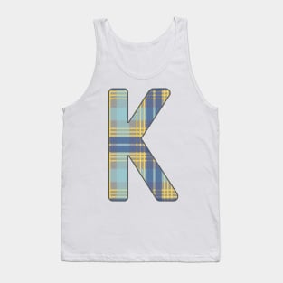 Monogram Letter K, Blue, Yellow and Grey Scottish Tartan Style Typography Design Tank Top